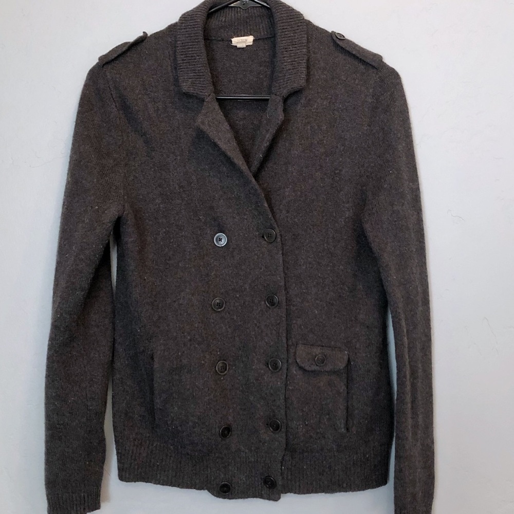 J. Crew Wool Military-Style Button Grey Sweater